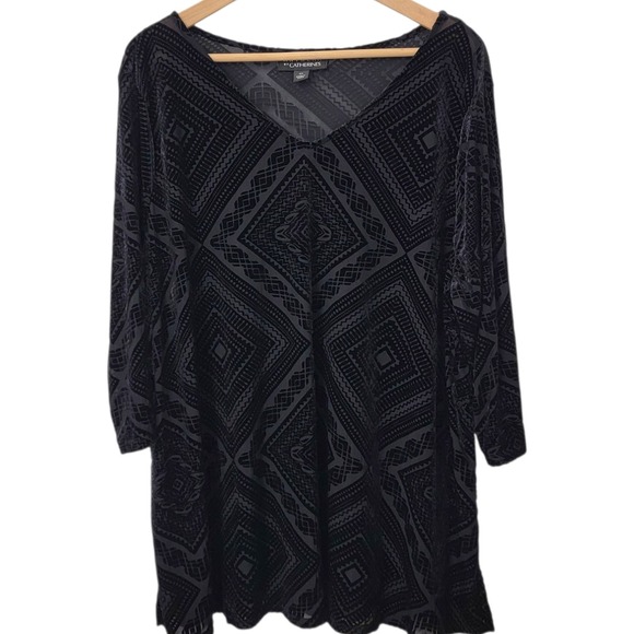 Catherines Women 2X Velvet Burnout Stretch Tunic Top Whimsigoth Office Mature - Picture 1 of 11